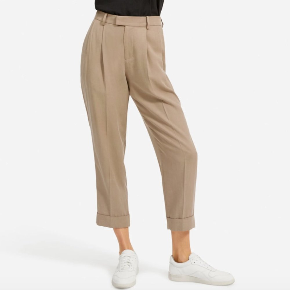 Everlane Tan High-Waisted Cropped Trousers
